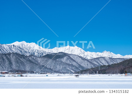 View of the Northern Alps from Omachi City (winter) 134315182