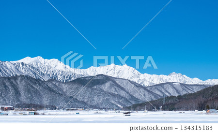 View of the Northern Alps from Omachi City (winter) 134315183