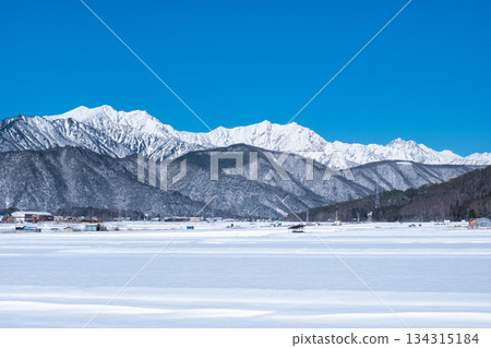 View of the Northern Alps from Omachi City (winter) 134315184