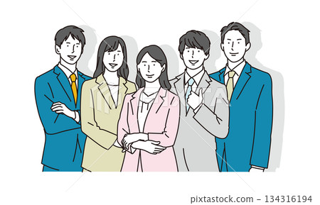 一群男女商務人士一起工作的插圖 134316194