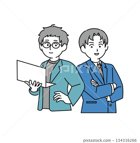 圖片素材：兩位商務男士背對背站立 134316266