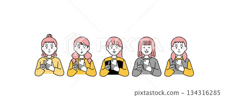 Illustration material of a woman using a mobile phone to enjoy online shopping etc. Illustration material of a woman using a mobile phone to enjoy online shopping etc. 134316285
