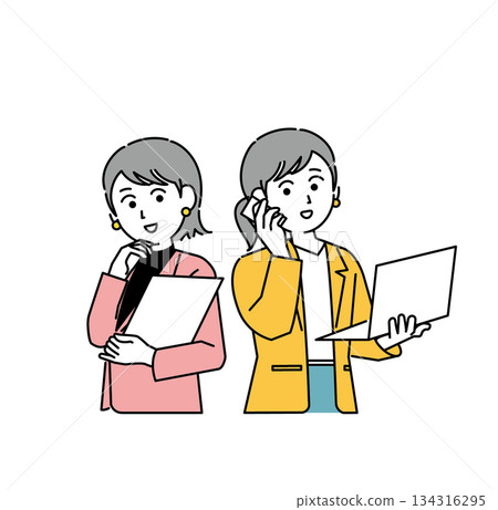 一位商人與一位女士背靠背站立的圖片 134316295