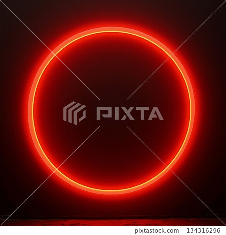AI generated Sleek neon red ring casting warm ambient light against dark background 134316296