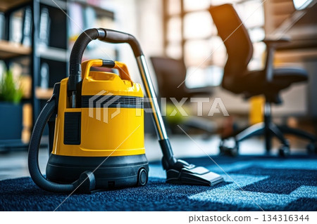 Spotless Modern Office Environment with Vacuum Cleaner on Carpeted Floor Spotless Modern Office Environment with Vacuum Cleaner on Carpeted Floor 134316344