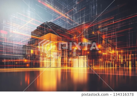 Futuristic Smart Home Surrounded by Holographic Technology and Digital Interfaces Futuristic Smart Home Surrounded by Holographic Technology and Digital Interfaces 134316378