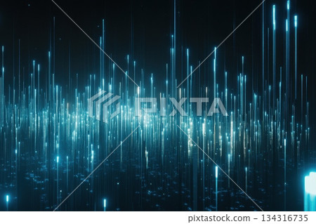 Glowing Futuristic Digital Background with Stark Light Beams and Vibrant Colors 134316735