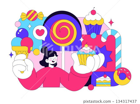 Sweet Shop Vector Illustration Featuring Sales Of Various Bakery Products Including Cupcakes Cakes Pastries And Candy In Flat Style Cartoon Background Sweet Shop Vector Illustration Featuring Sales Of Various Bakery Products Including Cupcakes Cakes Pastries And Candy In Flat Style Cartoon Background 134317437
