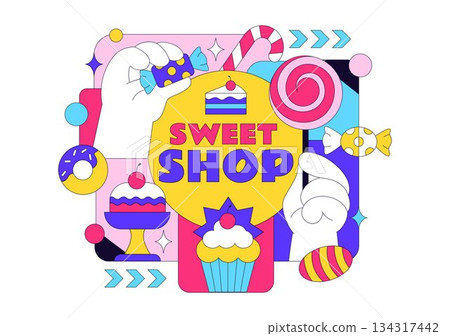 Sweet Shop Vector Illustration Featuring Sales Of Various Bakery Products Including Cupcakes Cakes Pastries And Candy In Flat Style Cartoon Background Sweet Shop Vector Illustration Featuring Sales Of Various Bakery Products Including Cupcakes Cakes Pastries And Candy In Flat Style Cartoon Background 134317442