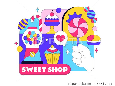 Sweet Shop Vector Illustration Featuring Sales Of Various Bakery Products Including Cupcakes Cakes Pastries And Candy In Flat Style Cartoon Background Sweet Shop Vector Illustration Featuring Sales Of Various Bakery Products Including Cupcakes Cakes Pastries And Candy In Flat Style Cartoon Background 134317444