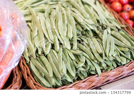 Green string beans in a supermarket drawer 134317799