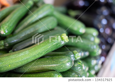 Green zucchini in shop window 134317925