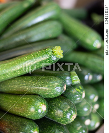 Green zucchini in shop window 134318184