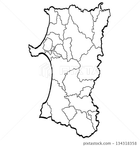 Akita Prefecture Map - Municipal Divisions (Brush Stroke) Simple 134318358