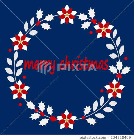 聖誕快樂相框花圈一品紅冬青 134318409