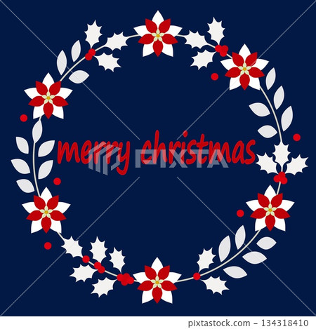 聖誕快樂相框花圈一品紅冬青 134318410