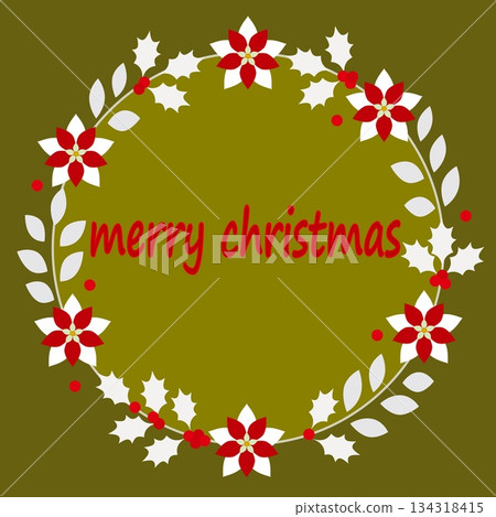 Merry Christmas Frame Wreath Poinsettia Holly Merry Christmas Frame Wreath Poinsettia Holly 134318415