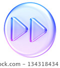 Translucent fast forward icon with glossy glassmorphism finish and smooth gradient lighting. Designed for modern media navigation, UI controls, and digital playback systems 134318434