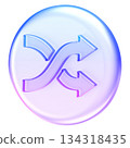 shuffle glassmorphism icon, showcasing stylized design with interweaving arrows, symbolizing the concept of randomness, order, and rearrangement 134318435