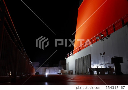 Ferry rear deck and funnel at night 134318467