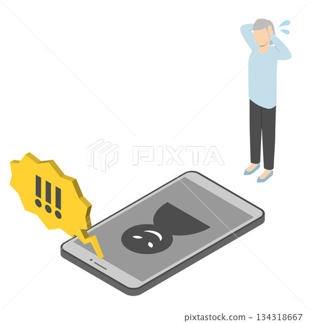 一位老年婦女因電話裡強烈的語氣而驚慌失措 2 - 等距視角 一位老年婦女因電話裡強烈的語氣而驚慌失措 2 - 等距視角 134318667