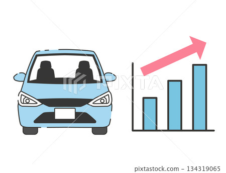 Illustration of a car and a rising graph 134319065