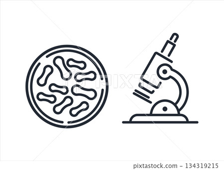Microscope and microorganisms line icon vector stock illustration 134319215