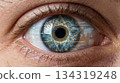 close up of eye with biometric data 134319248