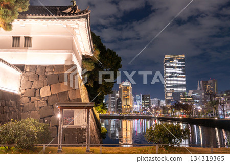 東京:丸之內夜景倒映在護城河中 東京:丸之內夜景倒映在護城河中 134319365