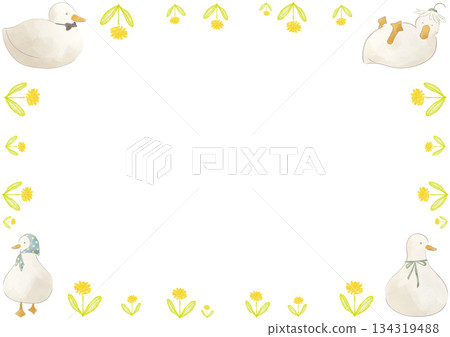 可愛的水彩鴨子邊框插圖 134319488