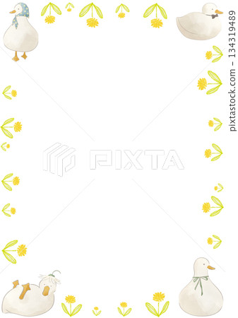 Cute watercolor duck frame illustration 134319489