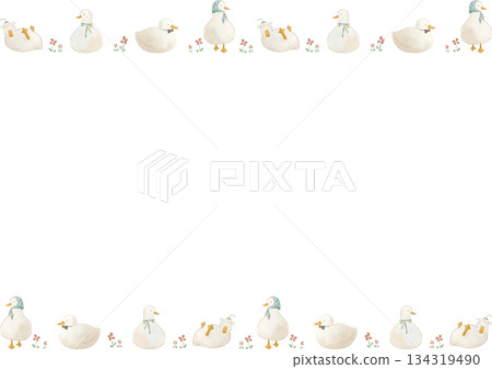 Cute watercolor duck frame illustration 134319490