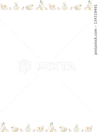 Cute watercolor duck frame illustration 134319491