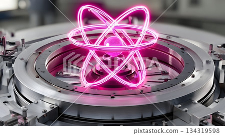 A detailed close-up of an atomic model featuring vibrant pink energy trails, symbolizing scientific innovation and technology, perfect for educational and technological themes. A detailed close-up of an atomic model featuring vibrant pink energy trails, symbolizing scientific innovation and technology, perfect for educational and technological themes. 134319598