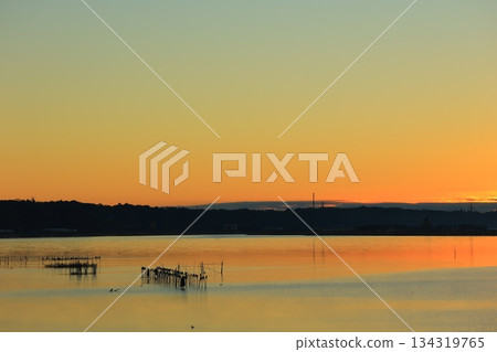 朝日反映在水面上 134319765