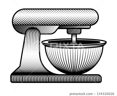 classic electric stand mixer illustration in vintage woodcut style black and white kitchen appliance for baking and dough kneading retro machine classic electric stand mixer illustration in vintage woodcut style black and white kitchen appliance for baking and dough kneading retro machine 134320026