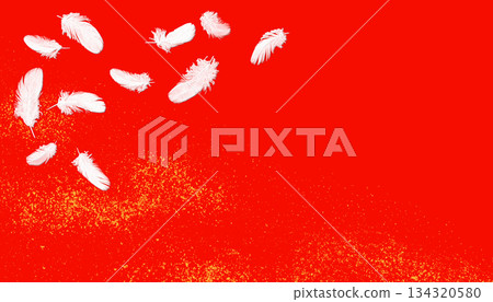紅色漆面上點綴著白色羽毛和金箔，這是日本傳統工藝「蒔繪」的圖案。 134320580
