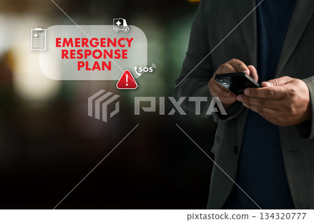 Businessman Emergency response plan activating emergency representing crisis management digital interface displaying emergency plan Businessman Emergency response plan activating emergency representing crisis management digital interface displaying emergency plan 134320777