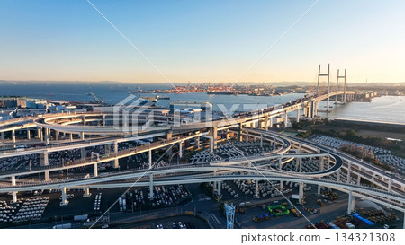 Drone aerial shot of highway junction Drone aerial shot of highway junction 134321308