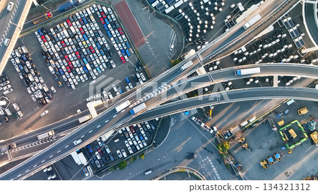 Drone aerial shot of highway junction 134321312
