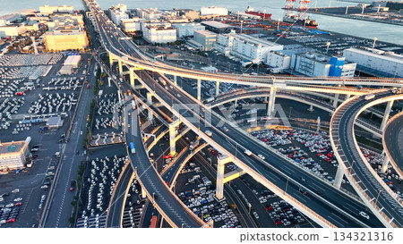 Drone aerial shot of highway junction Drone aerial shot of highway junction 134321316