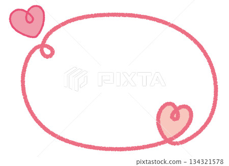 蠟筆線條捲曲心形邊框/粉紅色 蠟筆線條捲曲心形邊框/粉紅色 134321578