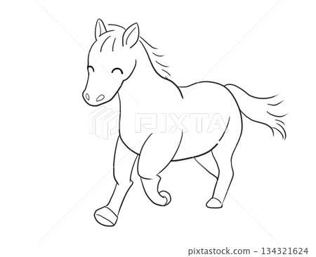 Line drawing of a smiling running horse Line drawing of a smiling running horse 134321624