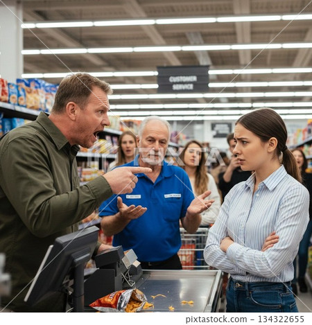 A fight between a store clerk and a customer 134322655