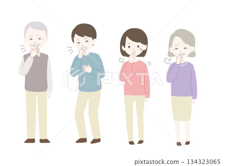 Coughing young men, women and elderly people 134323065