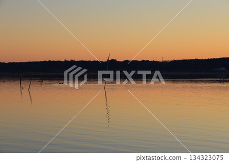 Morning glow reflected on the water surface 134323075