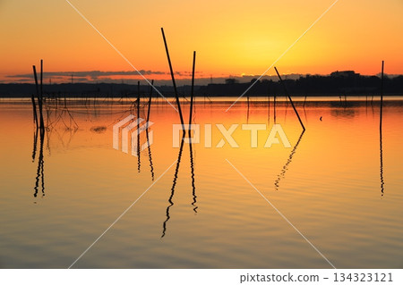 Morning glow reflected on the water surface 134323121