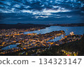 Night view of the harbor from the observation deck on Mount Fløyen in Bergen 134323147