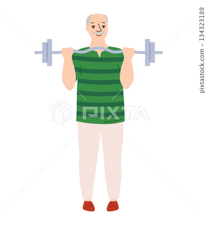 Older men do sports strength training barbell exercises health improvement therapeutic sport vector 134323189