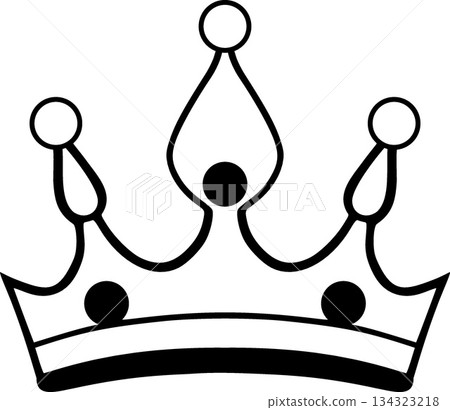 Crown Icon - Black Royal Symbol with Five Points for Authority, Branding, UI Design, and Minimalist Graphic Elements 134323218